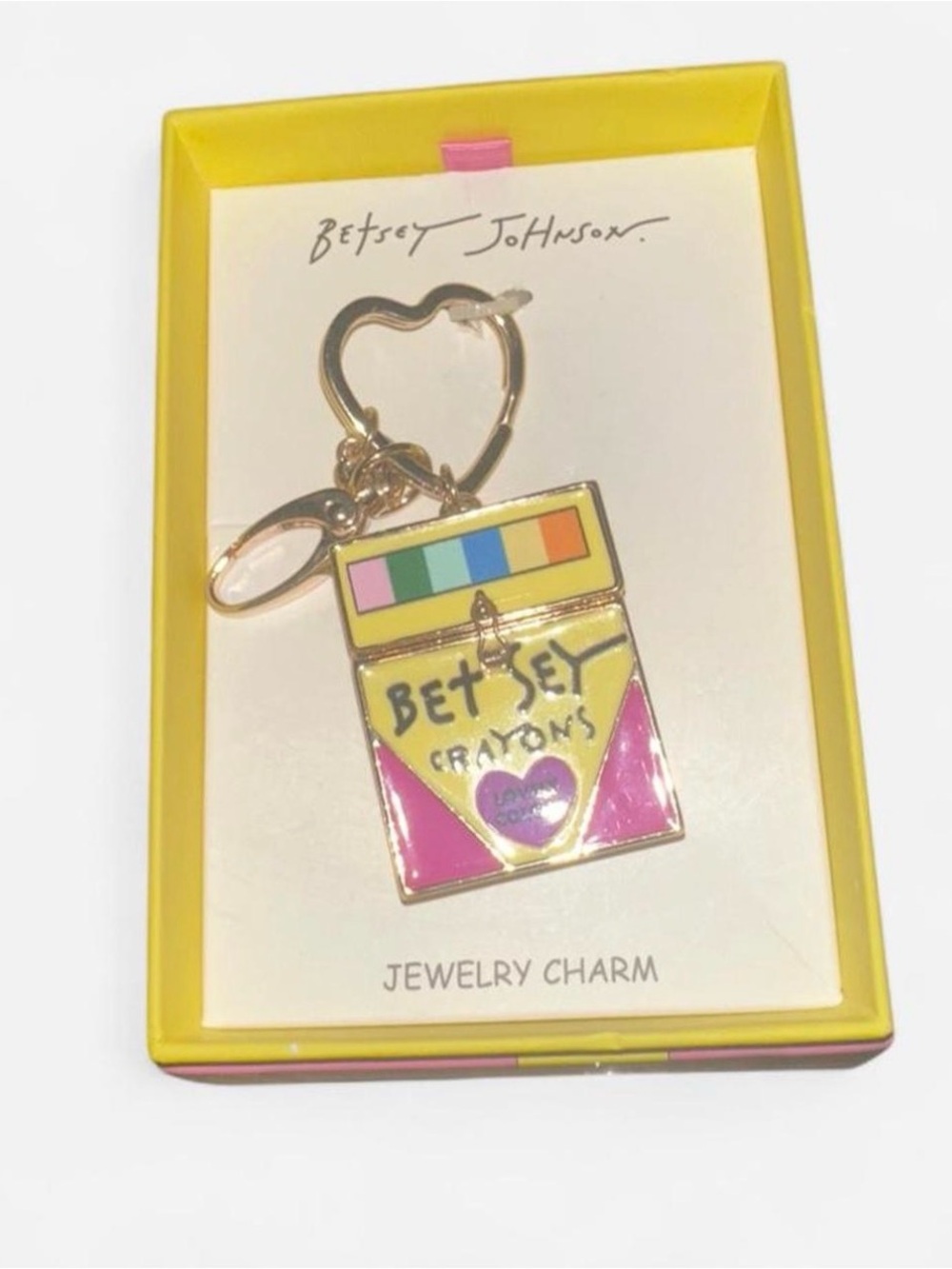 Betsey Johnson Yellow Pink Multicolor 'Crayons' Keychain Charm